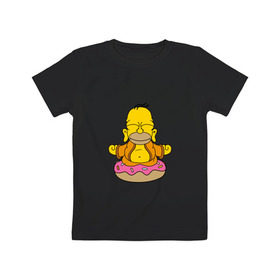 Детская футболка хлопок с принтом Гомерчик в Петрозаводске, 100% хлопок | круглый вырез горловины, полуприлегающий силуэт, длина до линии бедер | donut | homer | simpsons | будда | гомер | пончик
