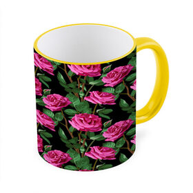 Кружка 3D с принтом Розовые розы в Петрозаводске, керамика | ёмкость 330 мл | Тематика изображения на принте: 