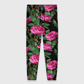 Женские брюки 3D с принтом Розовые розы в Петрозаводске, полиэстер 100% | прямой крой, два кармана без застежек по бокам, с мягкой трикотажной резинкой на поясе и по низу штанин. В поясе для дополнительного комфорта — широкие завязки | 
