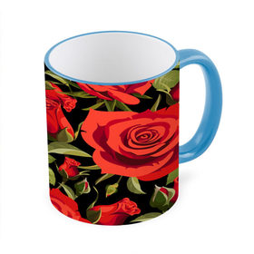 Кружка 3D с принтом Великолепные розы в Петрозаводске, керамика | ёмкость 330 мл | flower | pattern | spring | букет | весна | паттерн | праздник | розы | цветочный | цветы