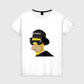 Женская футболка хлопок с принтом Springfield в Петрозаводске, 100% хлопок | прямой крой, круглый вырез горловины, длина до линии бедер, слегка спущенное плечо | compton | hip hop | ice cube | nwa | rap | simpsons | голос улиц | комптон | рэп | хип хоп