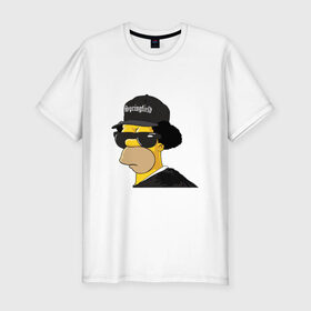 Мужская футболка премиум с принтом Springfield в Петрозаводске, 92% хлопок, 8% лайкра | приталенный силуэт, круглый вырез ворота, длина до линии бедра, короткий рукав | compton | hip hop | ice cube | nwa | rap | simpsons | голос улиц | комптон | рэп | хип хоп
