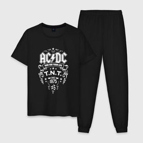 Мужская пижама хлопок с принтом AC/DC run for your life в Петрозаводске, 100% хлопок | брюки и футболка прямого кроя, без карманов, на брюках мягкая резинка на поясе и по низу штанин
 | ac dc | acdc ас дс | асдс