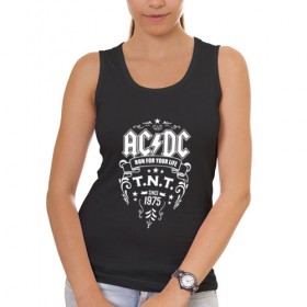 Женская майка хлопок с принтом AC/DC run for your life в Петрозаводске, 95% хлопок, 5% эластан |  | ac dc | acdc ас дс | асдс