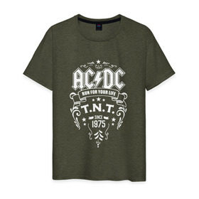 Мужская футболка хлопок с принтом AC/DC run for your life в Петрозаводске, 100% хлопок | прямой крой, круглый вырез горловины, длина до линии бедер, слегка спущенное плечо. | ac dc | acdc ас дс | асдс