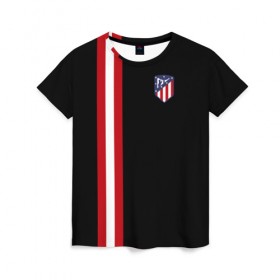 Женская футболка 3D с принтом Atletico Madrid Line Edition в Петрозаводске, 100% полиэфир ( синтетическое хлопкоподобное полотно) | прямой крой, круглый вырез горловины, длина до линии бедер | атлетико мадрид | эмблема