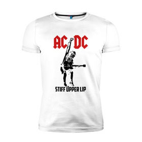 Мужская футболка премиум с принтом AC/DC stiff upper lip в Петрозаводске, 92% хлопок, 8% лайкра | приталенный силуэт, круглый вырез ворота, длина до линии бедра, короткий рукав | ac dc | acdc | acdc ас дс | австралийская | ангус янг | асдс | блюз | группа | крис слэйд | метал | молния | музыка | музыканты | певцы | рок | рок н ролл | стиви янг | хард | хардрок | эксл роуз