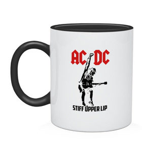 Кружка двухцветная с принтом AC/DC stiff upper lip в Петрозаводске, керамика | объем — 330 мл, диаметр — 80 мм. Цветная ручка и кайма сверху, в некоторых цветах — вся внутренняя часть | Тематика изображения на принте: ac dc | acdc | acdc ас дс | австралийская | ангус янг | асдс | блюз | группа | крис слэйд | метал | молния | музыка | музыканты | певцы | рок | рок н ролл | стиви янг | хард | хардрок | эксл роуз