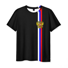 Мужская футболка 3D с принтом Лента с гербом России в Петрозаводске, 100% полиэфир | прямой крой, круглый вырез горловины, длина до линии бедер | герб | россия | рф | триколор
