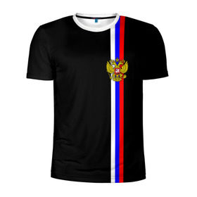 Мужская футболка 3D спортивная с принтом Лента с гербом России в Петрозаводске, 100% полиэстер с улучшенными характеристиками | приталенный силуэт, круглая горловина, широкие плечи, сужается к линии бедра | герб | россия | рф | триколор