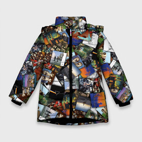 Зимняя куртка для девочек 3D с принтом Pink Floyd Дискография в Петрозаводске, ткань верха — 100% полиэстер; подклад — 100% полиэстер, утеплитель — 100% полиэстер. | длина ниже бедра, удлиненная спинка, воротник стойка и отстегивающийся капюшон. Есть боковые карманы с листочкой на кнопках, утяжки по низу изделия и внутренний карман на молнии. 

Предусмотрены светоотражающий принт на спинке, радужный светоотражающий элемент на пуллере молнии и на резинке для утяжки. | Тематика изображения на принте: animals | atom heart mother | dark side of moon | meddle | music from film more | obscured by clouds | piper at gates of dawn | saucerful of secrets | ummagumma | wall | wish you were here