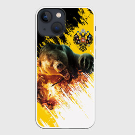 Чехол для iPhone 13 mini с принтом Имперский флаг и медведь в Петрозаводске,  |  | Тематика изображения на принте: russian bear | герб | россия