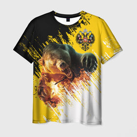 Мужская футболка 3D с принтом Имперский флаг и медведь в Петрозаводске, 100% полиэфир | прямой крой, круглый вырез горловины, длина до линии бедер | russian bear | герб | россия