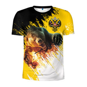 Мужская футболка 3D спортивная с принтом Имперский флаг и медведь в Петрозаводске, 100% полиэстер с улучшенными характеристиками | приталенный силуэт, круглая горловина, широкие плечи, сужается к линии бедра | russian bear | герб | россия