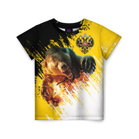 Детская футболка 3D с принтом Имперский флаг и медведь в Петрозаводске, 100% гипоаллергенный полиэфир | прямой крой, круглый вырез горловины, длина до линии бедер, чуть спущенное плечо, ткань немного тянется | Тематика изображения на принте: russian bear | герб | россия