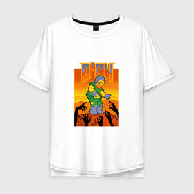 Мужская футболка хлопок Oversize с принтом Doom DOh в Петрозаводске, 100% хлопок | свободный крой, круглый ворот, “спинка” длиннее передней части | doh | doom | homer | simpsons | гомер | дум