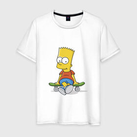 Мужская футболка хлопок с принтом Барт в Петрозаводске, 100% хлопок | прямой крой, круглый вырез горловины, длина до линии бедер, слегка спущенное плечо. | bart | simpsons | skate | скейт