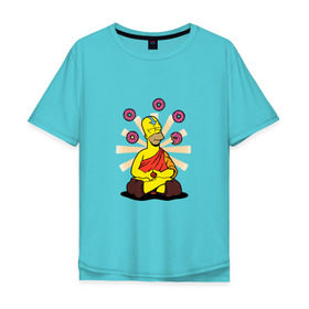 Мужская футболка хлопок Oversize с принтом Homer Relax в Петрозаводске, 100% хлопок | свободный крой, круглый ворот, “спинка” длиннее передней части | simpsons | аватар | буддизм | гомер