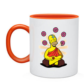 Кружка двухцветная с принтом Homer Relax в Петрозаводске, керамика | объем — 330 мл, диаметр — 80 мм. Цветная ручка и кайма сверху, в некоторых цветах — вся внутренняя часть | simpsons | аватар | буддизм | гомер