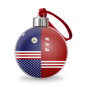 Ёлочный шар с принтом USA (США) в Петрозаводске, Пластик | Диаметр: 77 мм | us | usa | америка | американец | американка | американцы | америки | герб | доллар | знак | надпись | патриот | полосы | символ | соединенные | страна | сша | флаг | флага | цвета | штаты