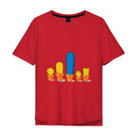 Мужская футболка хлопок Oversize с принтом Симпсоны - кактусы в Петрозаводске, 100% хлопок | свободный крой, круглый ворот, “спинка” длиннее передней части | bart | homer | simpsons | барт | гомер | кактус | лиза | мардж | мэгги
