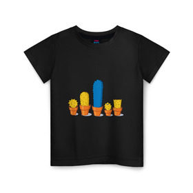 Детская футболка хлопок с принтом Симпсоны - кактусы в Петрозаводске, 100% хлопок | круглый вырез горловины, полуприлегающий силуэт, длина до линии бедер | bart | homer | simpsons | барт | гомер | кактус | лиза | мардж | мэгги