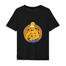 Мужская футболка хлопок Oversize с принтом Гомер и пицца в Петрозаводске, 100% хлопок | свободный крой, круглый ворот, “спинка” длиннее передней части | homer | simpsons | гомер
