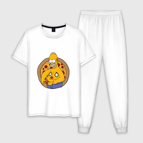 Мужская пижама хлопок с принтом Гомер и пицца в Петрозаводске, 100% хлопок | брюки и футболка прямого кроя, без карманов, на брюках мягкая резинка на поясе и по низу штанин
 | homer | simpsons | гомер