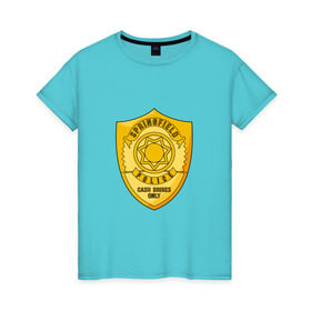 Женская футболка хлопок с принтом Полиция Спрингфилда в Петрозаводске, 100% хлопок | прямой крой, круглый вырез горловины, длина до линии бедер, слегка спущенное плечо | police | simpsons | springfield