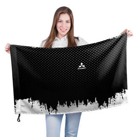 Флаг 3D с принтом Mitsubishi abstract black 2018 в Петрозаводске, 100% полиэстер | плотность ткани — 95 г/м2, размер — 67 х 109 см. Принт наносится с одной стороны |  машина | марка | митсубиси
