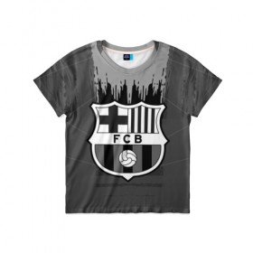 Детская футболка 3D с принтом FC Barcelona abstract color в Петрозаводске, 100% гипоаллергенный полиэфир | прямой крой, круглый вырез горловины, длина до линии бедер, чуть спущенное плечо, ткань немного тянется | 