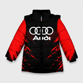 Зимняя куртка для девочек 3D с принтом AUDI SPORT COLLECTION в Петрозаводске, ткань верха — 100% полиэстер; подклад — 100% полиэстер, утеплитель — 100% полиэстер. | длина ниже бедра, удлиненная спинка, воротник стойка и отстегивающийся капюшон. Есть боковые карманы с листочкой на кнопках, утяжки по низу изделия и внутренний карман на молнии. 

Предусмотрены светоотражающий принт на спинке, радужный светоотражающий элемент на пуллере молнии и на резинке для утяжки. | Тематика изображения на принте: audi | auto | automobile | car | machine | motor | motor car | sport car | автомашина | ауди | бренд | легковой автомобиль | марка | спортивный автомобиль | тачка