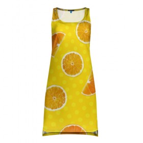 Платье-майка 3D с принтом Апельсиновое настроение в Петрозаводске, 100% полиэстер | полуприлегающий силуэт, широкие бретели, круглый вырез горловины, удлиненный подол сзади. | апельсин