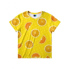 Детская футболка 3D с принтом Апельсиновое настроение в Петрозаводске, 100% гипоаллергенный полиэфир | прямой крой, круглый вырез горловины, длина до линии бедер, чуть спущенное плечо, ткань немного тянется | апельсин
