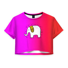 Женская футболка 3D укороченная с принтом Радужный слоник в Петрозаводске, 100% полиэстер | круглая горловина, длина футболки до линии талии, рукава с отворотами | Тематика изображения на принте: детские | животные | слон | слоник | слоны