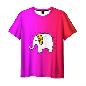 Мужская футболка 3D с принтом Радужный слоник в Петрозаводске, 100% полиэфир | прямой крой, круглый вырез горловины, длина до линии бедер | детские | животные | слон | слоник | слоны