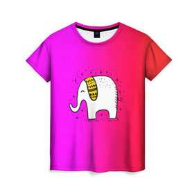 Женская футболка 3D с принтом Радужный слоник в Петрозаводске, 100% полиэфир ( синтетическое хлопкоподобное полотно) | прямой крой, круглый вырез горловины, длина до линии бедер | Тематика изображения на принте: детские | животные | слон | слоник | слоны