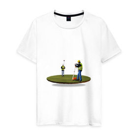 Мужская футболка хлопок с принтом Геодезия в поле в Петрозаводске, 100% хлопок | прямой крой, круглый вырез горловины, длина до линии бедер, слегка спущенное плечо. | геодезист | геодезия | строители | строительство