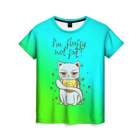 Женская футболка 3D с принтом Я пушистый,не толстый! в Петрозаводске, 100% полиэфир ( синтетическое хлопкоподобное полотно) | прямой крой, круглый вырез горловины, длина до линии бедер | cat | взгляд | кот | кот хипстер | котёнок | котятки | котятушки | кошечки | кошка | мордочка