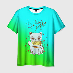 Мужская футболка 3D с принтом Я пушистый,не толстый! в Петрозаводске, 100% полиэфир | прямой крой, круглый вырез горловины, длина до линии бедер | cat | взгляд | кот | кот хипстер | котёнок | котятки | котятушки | кошечки | кошка | мордочка