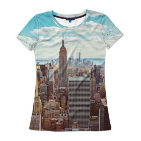 Женская футболка 3D с принтом Столица мира (Нью-Йорк) в Петрозаводске, 100% полиэфир ( синтетическое хлопкоподобное полотно) | прямой крой, круглый вырез горловины, длина до линии бедер | america | new york | usa | америка | каменные джунгли | нью йорк | сша