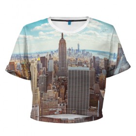 Женская футболка Cropp-top с принтом Столица мира (Нью-Йорк) в Петрозаводске, 100% полиэстер | круглая горловина, длина футболки до линии талии, рукава с отворотами | america | new york | usa | америка | каменные джунгли | нью йорк | сша