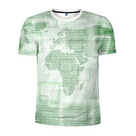 Мужская футболка 3D спортивная с принтом Цифровая карта мира в Петрозаводске, 100% полиэстер с улучшенными характеристиками | приталенный силуэт, круглая горловина, широкие плечи, сужается к линии бедра | Тематика изображения на принте: 