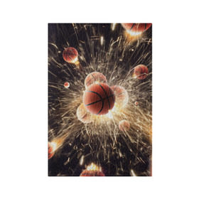 Обложка для паспорта матовая кожа с принтом Звезда баскетбола в Петрозаводске, натуральная матовая кожа | размер 19,3 х 13,7 см; прозрачные пластиковые крепления | basketball | nba | баскетбол | искры | мячи | нба