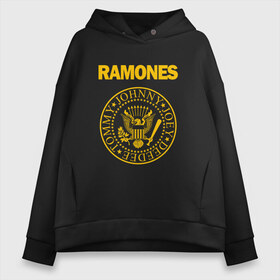 Женское худи Oversize хлопок с принтом Ramones в Петрозаводске, френч-терри — 70% хлопок, 30% полиэстер. Мягкий теплый начес внутри —100% хлопок | боковые карманы, эластичные манжеты и нижняя кромка, капюшон на магнитной кнопке | punk | punkrock | панк