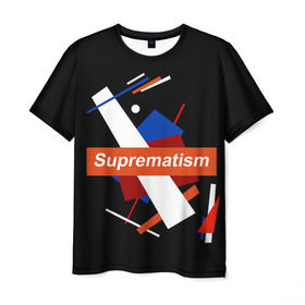 Мужская футболка 3D с принтом Супрематизм блэк в Петрозаводске, 100% полиэфир | прямой крой, круглый вырез горловины, длина до линии бедер | арт | искусство | супрематизм