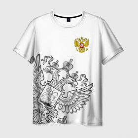 Мужская футболка 3D с принтом Герб РФ White в Петрозаводске, 100% полиэфир | прямой крой, круглый вырез горловины, длина до линии бедер | russia | герб | орел | патриот | патриотизм | россия