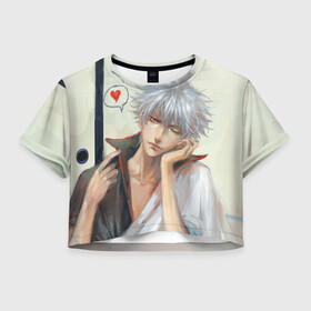 Женская футболка Crop-top 3D с принтом Sakata Gintoki в Петрозаводске, 100% полиэстер | круглая горловина, длина футболки до линии талии, рукава с отворотами | anime | gintama | kagura | sakata gintoki | аниме | гинтама