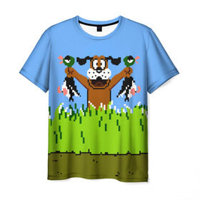 Мужская футболка 3D с принтом Duck Hunt в Петрозаводске, 100% полиэфир | прямой крой, круглый вырез горловины, длина до линии бедер | 8 bit | 8 бит | dendy | dog | duck | hunt | nes | nintendo | oldschool | pixel art | денди | игра | нинтендо | охота | собака