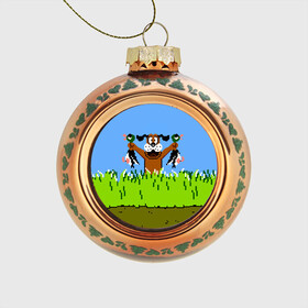 Стеклянный ёлочный шар с принтом Duck Hunt в Петрозаводске, Стекло | Диаметр: 80 мм | 8 bit | 8 бит | dendy | dog | duck | hunt | nes | nintendo | oldschool | pixel art | денди | игра | нинтендо | охота | собака